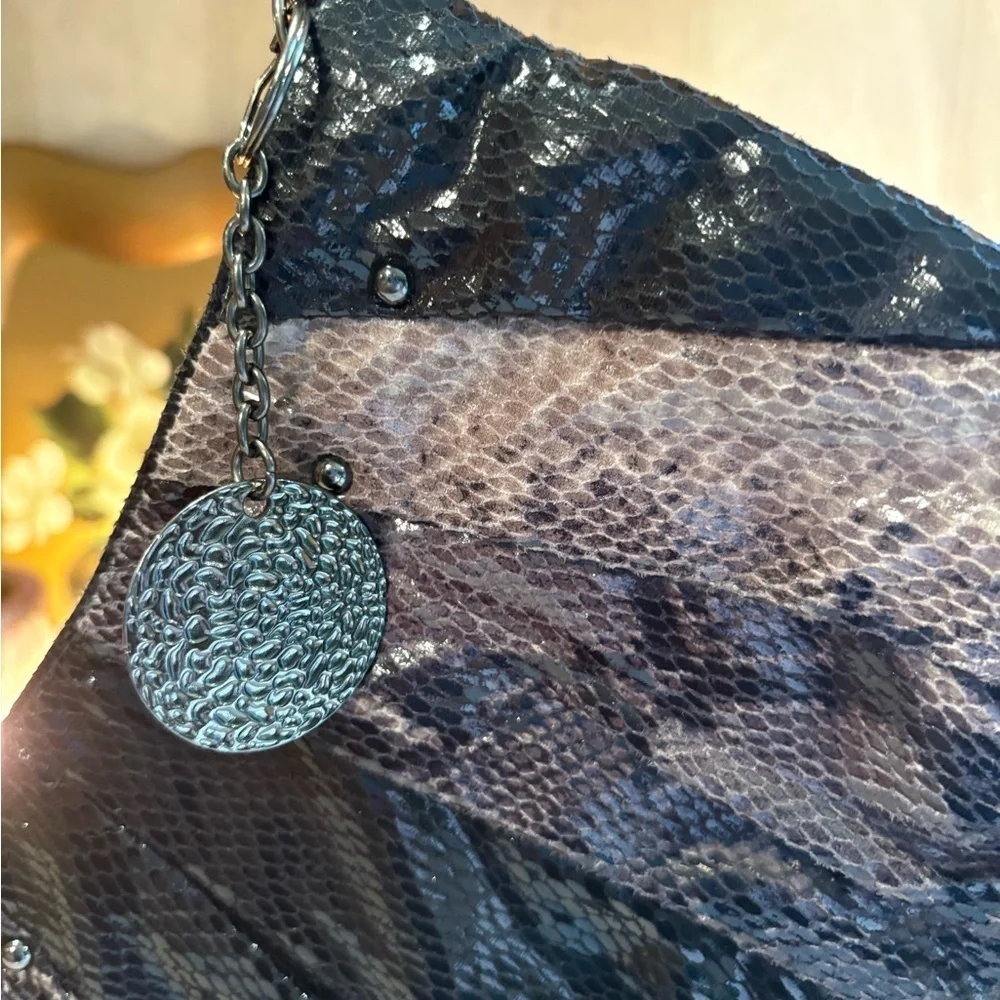 NINE WEST Faux Python Snake Print Black Metallic Clutch
